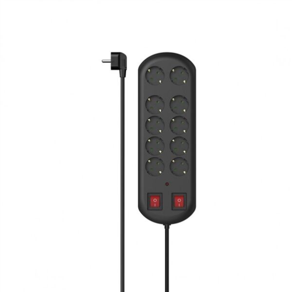 10'lu Akım Korumalı Priz, 2 switches, 2m, Siyah - 1
