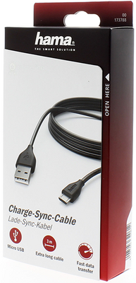Micro-USB Şarj/Data Kablosu, 3 m, Siyah
