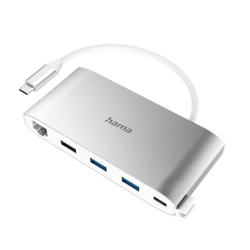 HAMA - USB-C Hub, Multiport, 8 Ports, 3 x USB-A, 2 x USB-