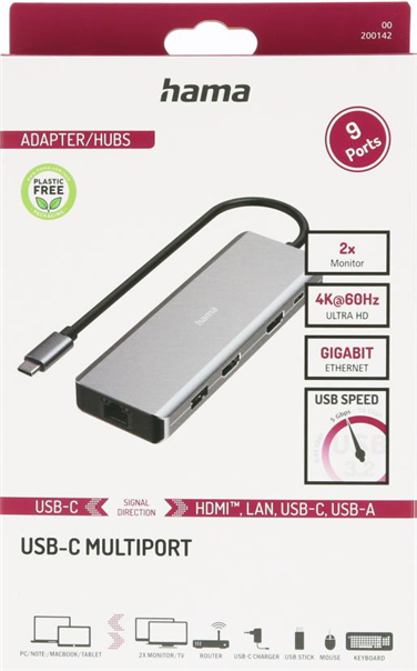 USB-C-Hub,9 Ports, 2x HDMI,USB-A,USB-C,LAN - 4
