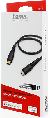 USB-C - Lightning, Hızlı Şarj Kablosu,1.5 m, Siyah