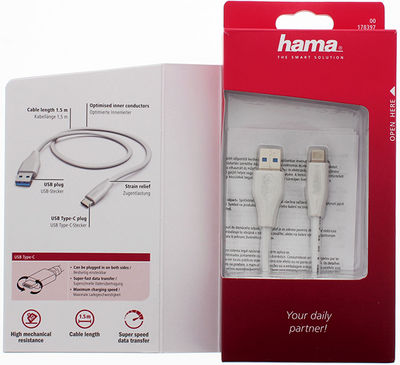 USB-C - USB-A Şarj/Data Kablosu, 1.5 m, Beyaz - 2